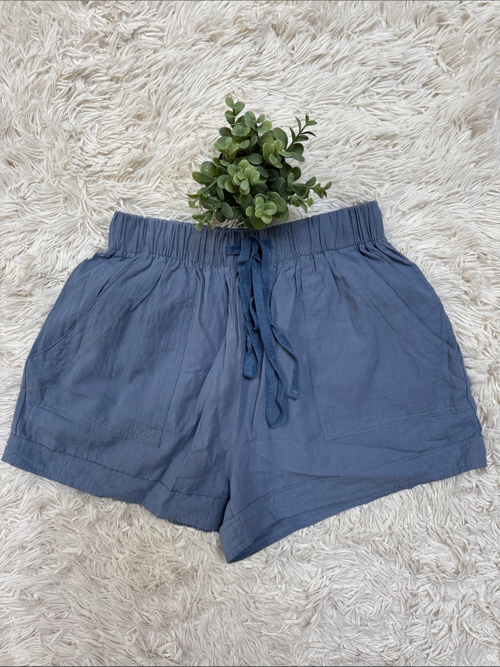 Boutique Drawstring Elastic Waist Shorts  💗 Blue - Picture 2 of 12